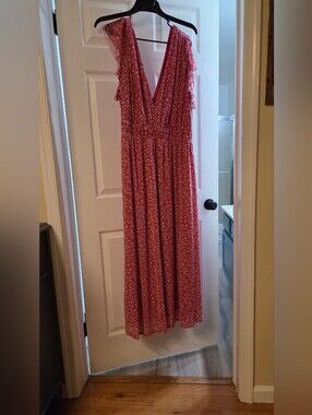 Arula Women's Pink Floral Maxi Dress with Deep V-Neck